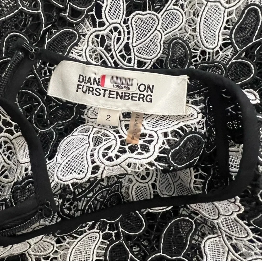 Diane von Furstenberg black and white macramé floral Guipure lace dress Size 2 - Picture 9 of 14